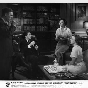 Still of Leo G Carroll Farley Granger Patricia Hitchcock and Ruth Roman in Strangers on a Train 1951