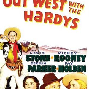Mickey Rooney Fay Holden Cecilia Parker and Lewis Stone in Out West with the Hardys 1938