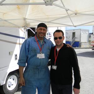 Mark Holden with Dana Brunetti on the set of Captain Phillips in Malta. 2012