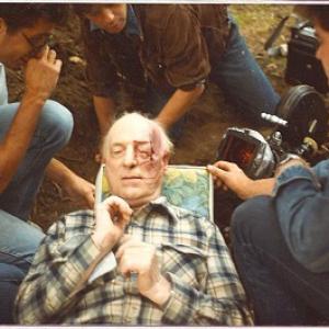 Filming Stanley's (Lawrence Elion) death scene. Pictured Michael Kevis, David Christie, Lawrence Elion, Tim Hollings, David Winning. Sept. 1983