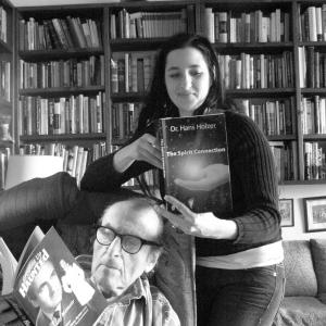 Father and Daughter reading each other's newest titles at the New York City apartment where Alexandra grew up and Hans still resides.