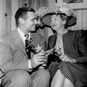 Clark Gable and Hedda Hopper during the filming of Huckster The 1947 MGM