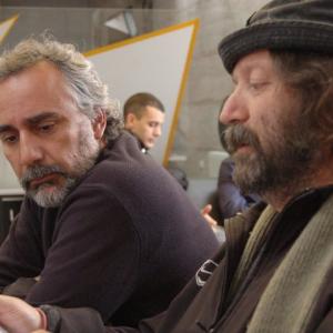 With director Sergio Schmucler taking a final look at the scene script in La sombra azul