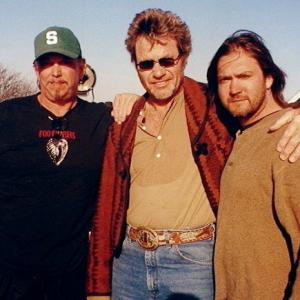 Actor Martin Kove center best known for The Karate Kid and Cagney  Lacey is flanked by actors Anthony Hornus left and DJ Perry on the Mescal Arizona set of Miracle at Sage Creek
