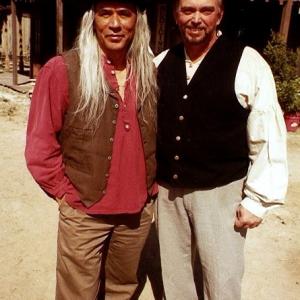 Acclaimed Native American actor Wes Studi Dances with Wolves Last of the Mohicans The New World on the Arizona set of Miracle at Sage Creek with actor Anthony Hornus Wicked Spring Ghost Town An Ordinary Killer