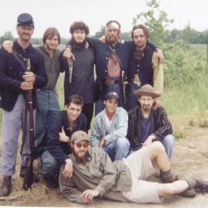 On the set of Wicked Spring, the Civil War epic, in Blackstone, Virginia. Back row, from left, actors Dean Teaster, DJ Perry, Terry Jernigan, Anthony Hornus, Bradley Egen. Middle row, Mark Lacy, Aaron Jackson, Brian Merrick. In front, Curtis Hall.