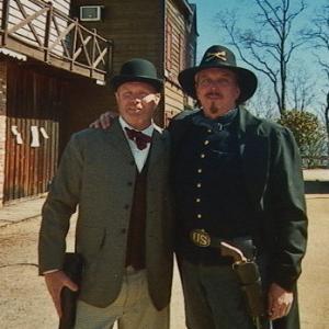 Actors Tony Becker (Tour of Duty), left, and Anthony Hornus (An Ordinary Killer, Miracle at Sage Creek), on the set of Ghost Town in Maggie Valley, North Carolina.
