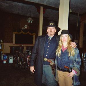 Actors Anthony Hornus An Ordinary Killer Miracle at Sage Creek and Renee O Connor Xena Warrior Princess and Guns and Diamonds on the set of Ghost Town in Maggie Valley North Carolina