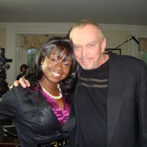 Actress Rae'Ven Larrymore-Kelly (A Time to Kill, Ghosts of Mississippi, Hannah Montana) with actor-director Anthony Hornus (Miracle at Sage Creek, A State of Hate) on the Detroit set of the drama/thriller 
