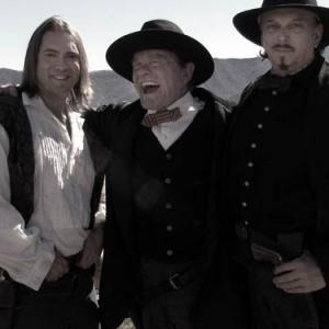 From left DJ Perry A State of Hate An Ordinary Killer Bill McKinney Deliverance The Outlaw Josey Wales and Anthony Hornus An Ordinary Killer Renovation on the set of Dean Teasters Ghost Town in NC
