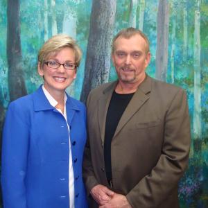 Filmmaker Anthony Hornus (An Ordinary Killer, Outside the Wire: The Forgotten Children of Afghanistan, Miracle at Sage Creek) with Michigan Gov. Jennifer Granholm at the state's Notable Authors event. The state has the nation's top incentives.