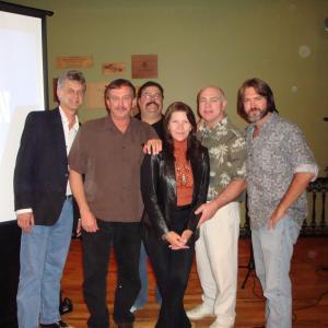 At a screening of Dean Teasters Ghost Town in Michigan are from left Director Dean Teaster actorproducer Anthony Hornus Gary Kovacs Tammy StephensTeaster Dave Papenfuss and actorproducer DJ Perry