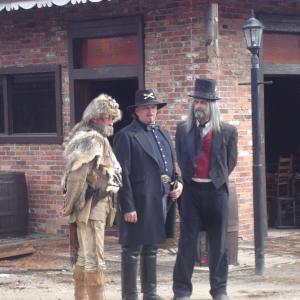 From left, actors Tommy Dippel (The Alamo, Ride with the Devil), Anthony Hornus (An Ordinary Killer, Miracle at Sage Creek)and Dean Teaster (Figure in the Forest, Heaven's Neighbors), discuss a scene for Ghost Town, filmed in Maggie Valley, North Carolina