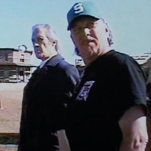 Actor David Carradine, left (Kill Bill: Vol. 1, Kill Bill: Vol.2 and Kung Fu), with actor-director Anthony Hornus (An Ordinary Killer, Ghost Town), on the Mescal, Arizona set of Miracle at Sage Creek.