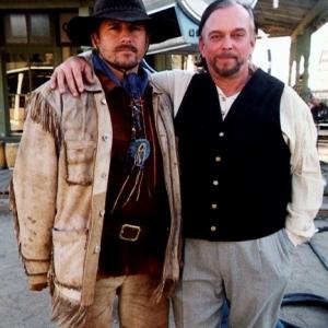Actors Tim Abell Soldier of God left and Anthony Hornus An Ordinary Killer and Ghost Town on the set of Miracle at Sage Creek filmed in Mescal Arizona