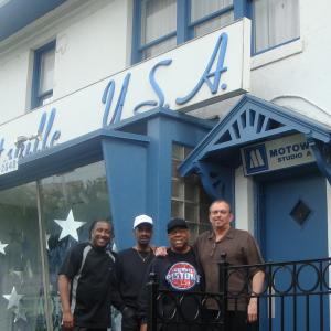 Actor-Director Anthony Hornus, right, (Renovation, Locked In a Room), at Motown's Hitsville USA in Detroit with, from left, Emerson Rogers Jr., Joe Billingslea, founding member of The Contours, most famous from their song 