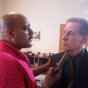 Pastor Ruford Royale Fitz Houston confronts his attacker Freddy Drakes Art Roberts in GET THEE BEHIND ME The Series