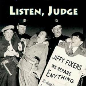 Moe Howard, Larry Fine and Shemp Howard in Listen, Judge (1952)