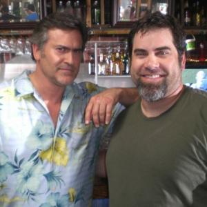 Bruce Campbell and Keith Hudson on the set of Burn Notice