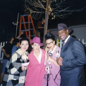 Kristina Hughes with castmembers of The Tree as 1950s reporters