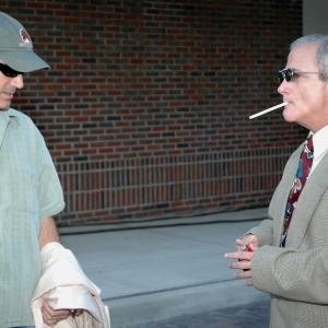 Director Chris Hummel with lead actor Ron Palillo discuss next scene on location of The Guardians (2010).