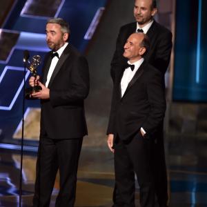 Armando Iannucci, Tony Roche and Simon Blackwell at event of The 67th Primetime Emmy Awards (2015)