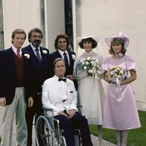 Still of Michael Landon Victor French Margie Impert Theresa Karanik Alan Toy and James Troesh in Highway to Heaven 1984
