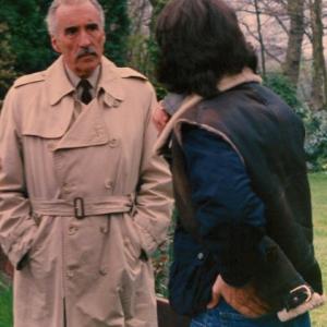 with Sir Christopher Lee on location in Holland, 1988.