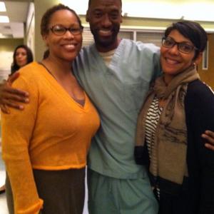On set Greys Anatomy with Producer Zoanne Clack and Director Nicole Cummins