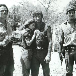 (l to r) Leon Isaac Kennedy, Dana Kimmell, Chuck Norris, and Robert Beltran in 