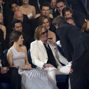Host Hugh Jackman (right) with Oscar® nominee Mickey Rourke during the live ABC Telecast of the 81st Annual Academy Awards® from the Kodak Theatre, in Hollywood, CA Sunday, February 22, 2009.