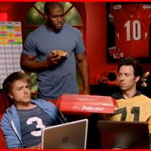 Jeremy Kent Jackson with Reggie Bush  Tim Dvorak in Pizza Hut commercial