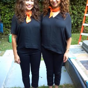 Stuntwoman Claudette James and Maya Rudolph on the set of Up All Night