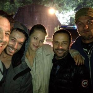 Brian D. Johnson, Simon Quarterman (in make-up), A.J. Cook, William Brent Bell, and Matthew Peterman on the set of 