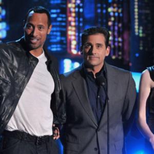 Anne Hathaway Steve Carell and Dwayne Johnson at event of 2008 MTV Movie Awards 2008