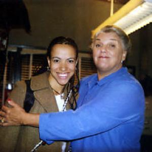 Lia Johnson Tina Callahan and Tyne Daly Maxine Gray on the set of Judging Amy