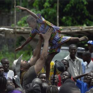 Adisa having fun while filming in Sierra Leone, West Africa. 2006