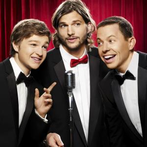 Still of Jon Cryer Ashton Kutcher and Angus T Jones in Two and a Half Men 2003