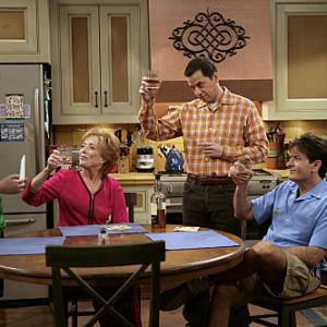 Still of Charlie Sheen Jon Cryer Angus T Jones and Holland Taylor in Two and a Half Men 2003
