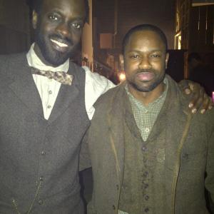 Jai Jai and Ato Essandoh on the set of copper during the taping of season two