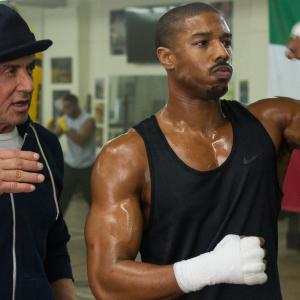 Still of Sylvester Stallone and Michael B Jordan in Creed 2015