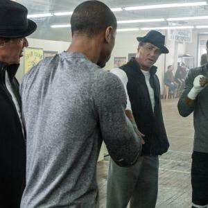 Still of Sylvester Stallone and Michael B Jordan in Creed 2015