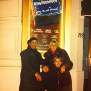 With husband Actor Vincent Guastaferro and family in front of Vincent's Broadway poster