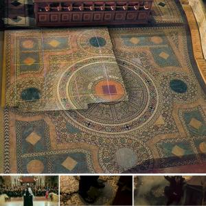 For the movie SALT, I had to reproduce the tile floor of St. Bart's Cathedral for the scene where Angelina blows it up to kidnap the President of Russia. We laid down rows of colored tape on the real floor, and hi-res photographed it from above, in