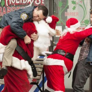 Joe Lo Truglio & stuntman Mikal Kartvedt w/ Andy Samburg on the set of Brooklyn Nine-Nine; Christmas S1, E11