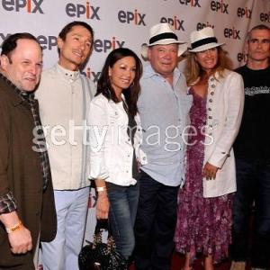 Actors Jason Alexander Dominic Keating Tam Nguyen and William Shatner wife Elizabeth Shatner and musicianauthor Henry Rollins arrive at an outdoor screening of Shatners new Star Trekthemed documentary The Captains July 252011