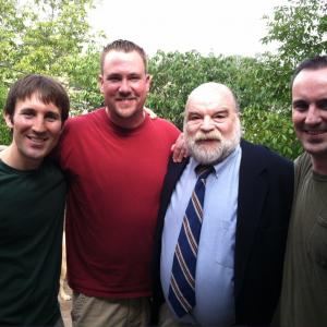 Bo with Richard Riehle Mike Kopera and Steve Kopera on the set of THE CABINING