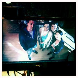 Bo with Melissa Mars, Mike Kopera, and Angela Relucio on the set of THE CABINING