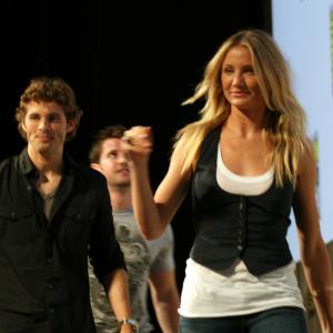 James Marsden, director Richard Kelly, and Cameron Diaz, leaving after their panel to discuss The Box.