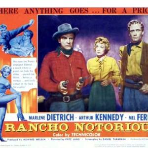 Marlene Dietrich, Mel Ferrer and Arthur Kennedy in Rancho Notorious (1952)